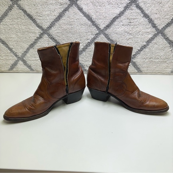 Abilene Men’s 8.5 Side Zip Cowboy Western Ankle Boots Leather Tan Stampede Rodeo - Picture 7 of 13